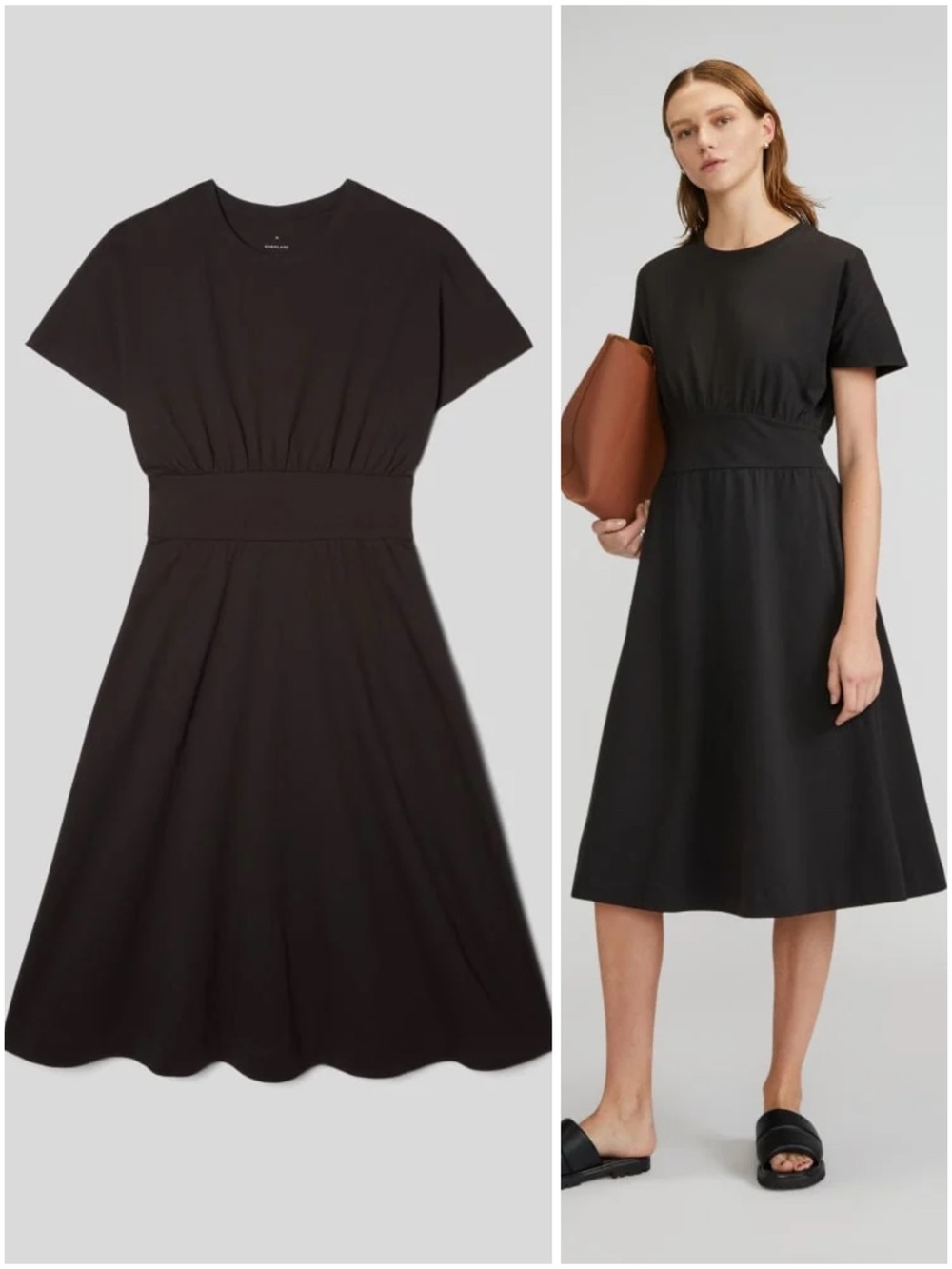 Everlane Organic Cotton Waisted Midi Dress Black XS NWT Fit Flare Minimalist